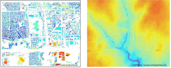 Left: DHM (Digital Height Model） Right: DTM(Digital Terrain Model)<