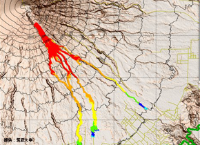 Route simulation of volcanic pyroclastic flow