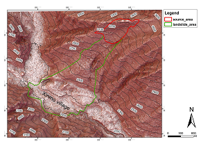 Landslide runout distance simulation using AW3D Standard DSM
