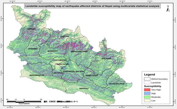 “Landslide hazard map of the major earthquake damage area in 2015“  utilizing AW3D